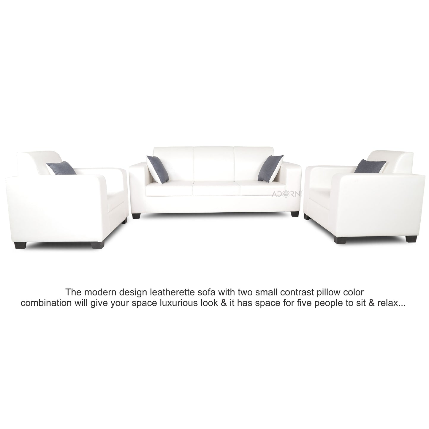 Adorn India Plush Leatherette 3-1-1 Sofa Set (White)