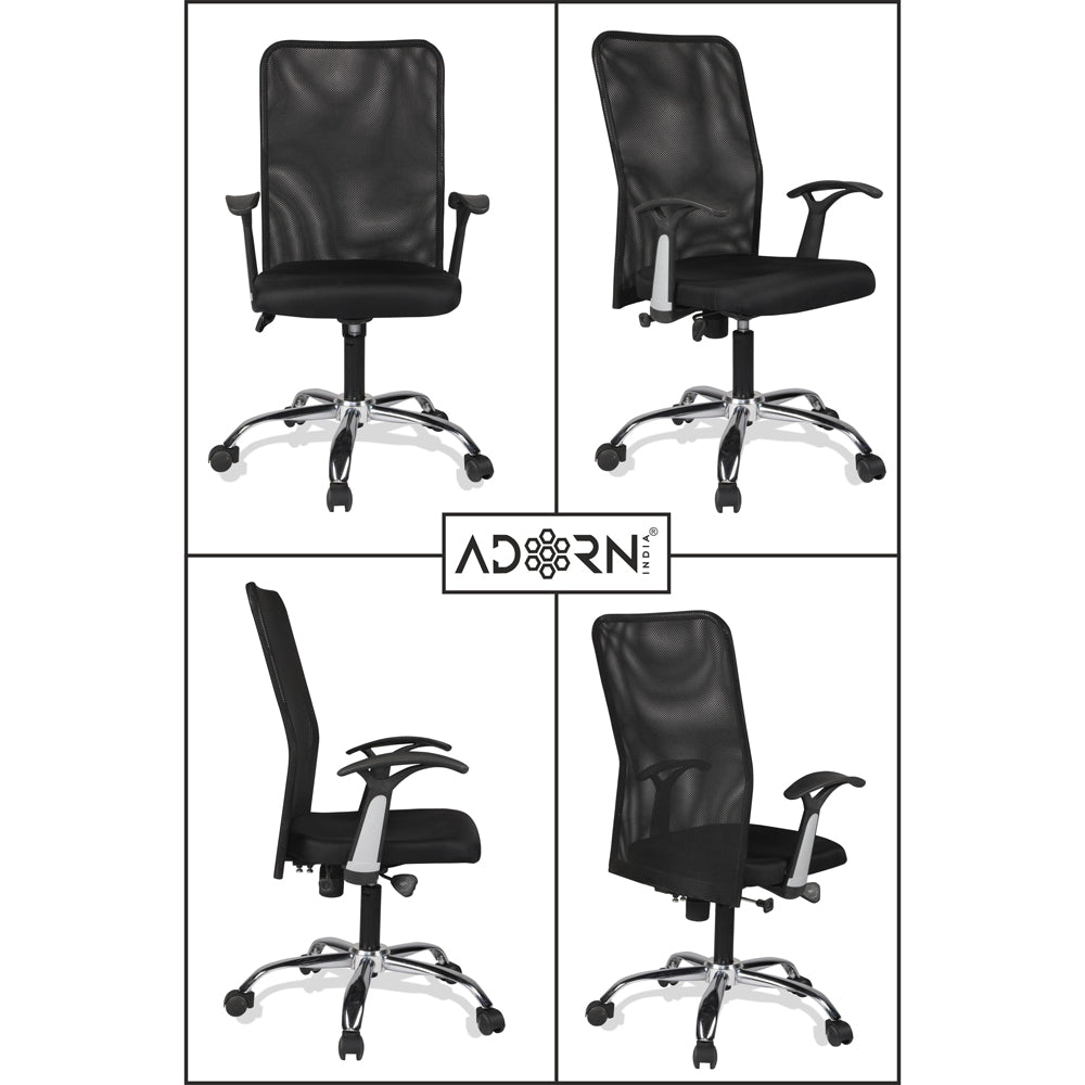 Adorn India Aura Breathable Mesh Mid Back Office/Study Chair (Black)