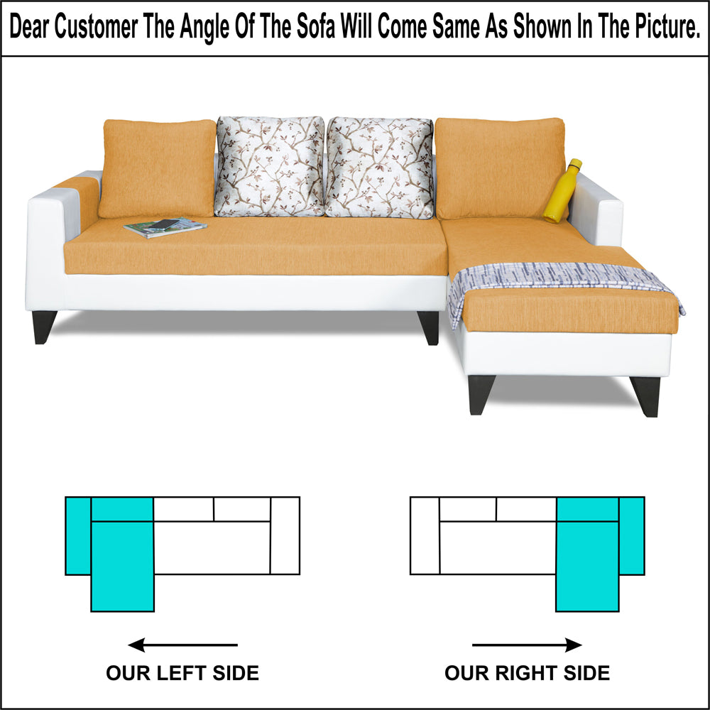 Adorn India Ashley Leatherette Fabric L Shape 6 Seater Sofa Set Digitel Print (Right Hand Side) (Beige & White) (3 Year Warranty)