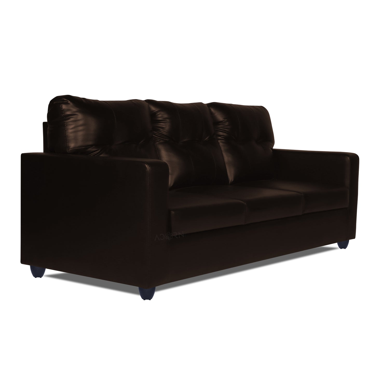 Adorn India Astor Leatherette 3 Seater Sofa (Brown) (3 Year Warranty)