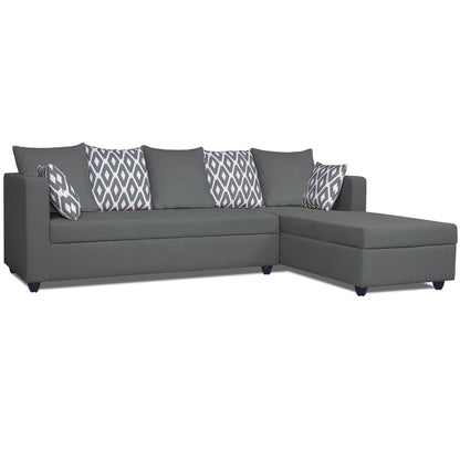 Adorn India Zink Straight Line L Shape 6 Seater Sofa Set Rhombus Cushion (Right Hand Side) (Grey)