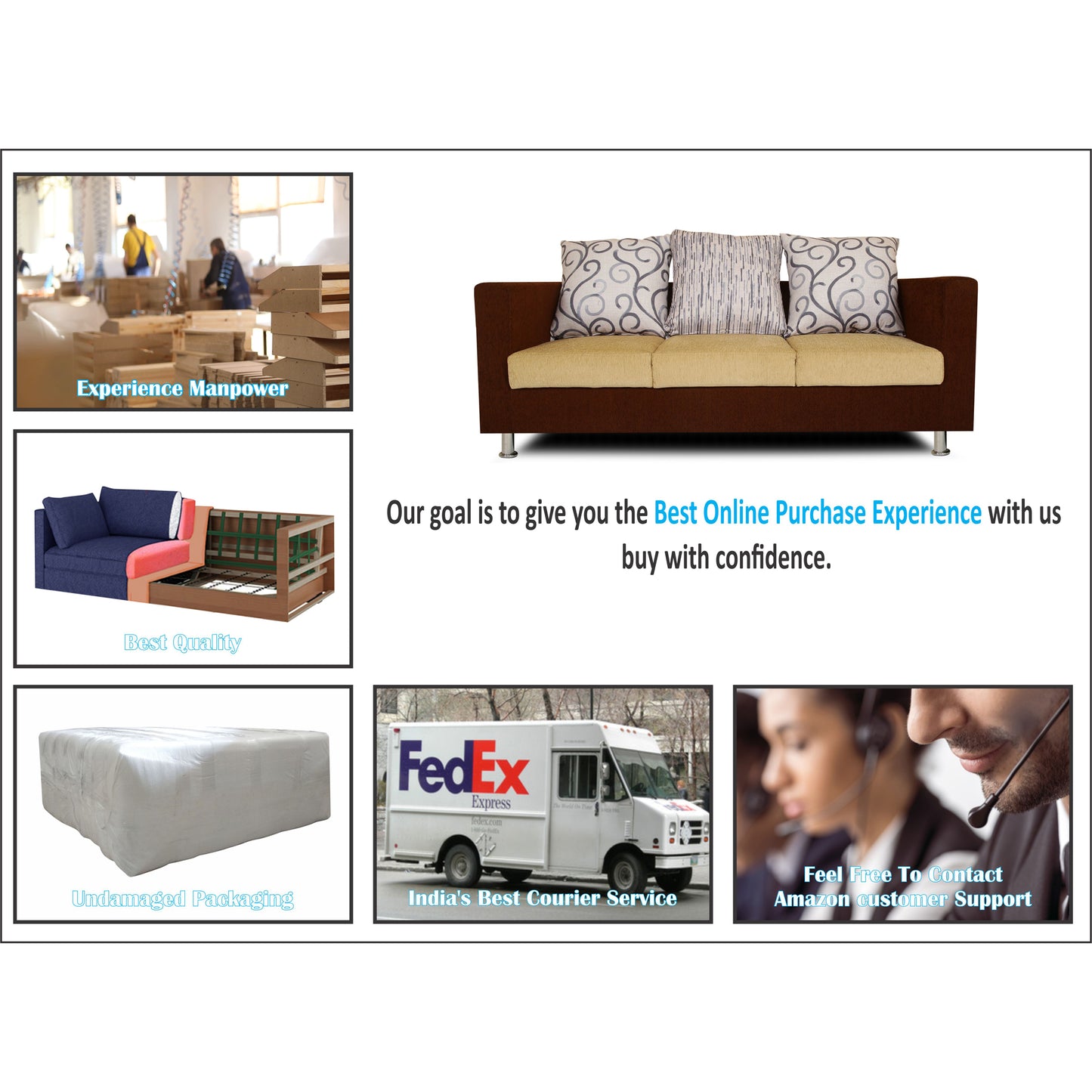 Adorn India Dexter Sofa Set 3-1-1 digitel Print (Brown & Beige)