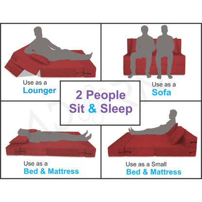 Adorn India Foam Easy 2-Person Sofa Cum Bed Alyn 4'X 6' (Maroon) (1 Year Warranty)