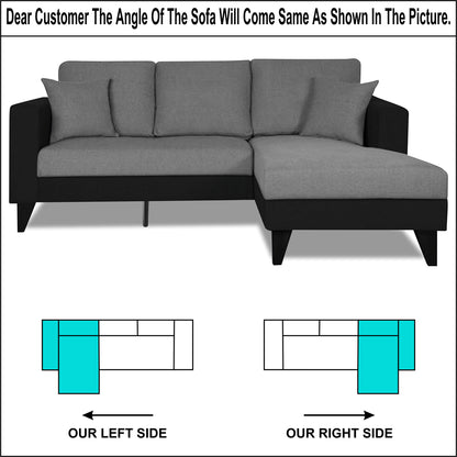 Adorn India Martin L Shape 4 Seater Sofa Set Two Tone (Right Hand Side) (Grey & Black) (3 Year Warranty)