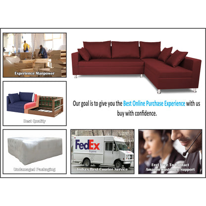 Adorn India Straight line 6 seater L Shape Sofa set (Maroon)
