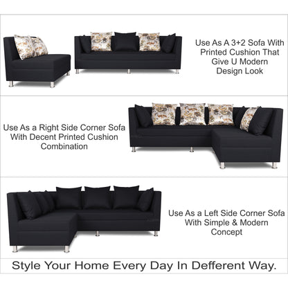 Adorn India Alica Modular Sofa Set(Black)