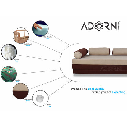 Adorn India Easy Fabric Deewan Cum Bed (Brown and Beige)