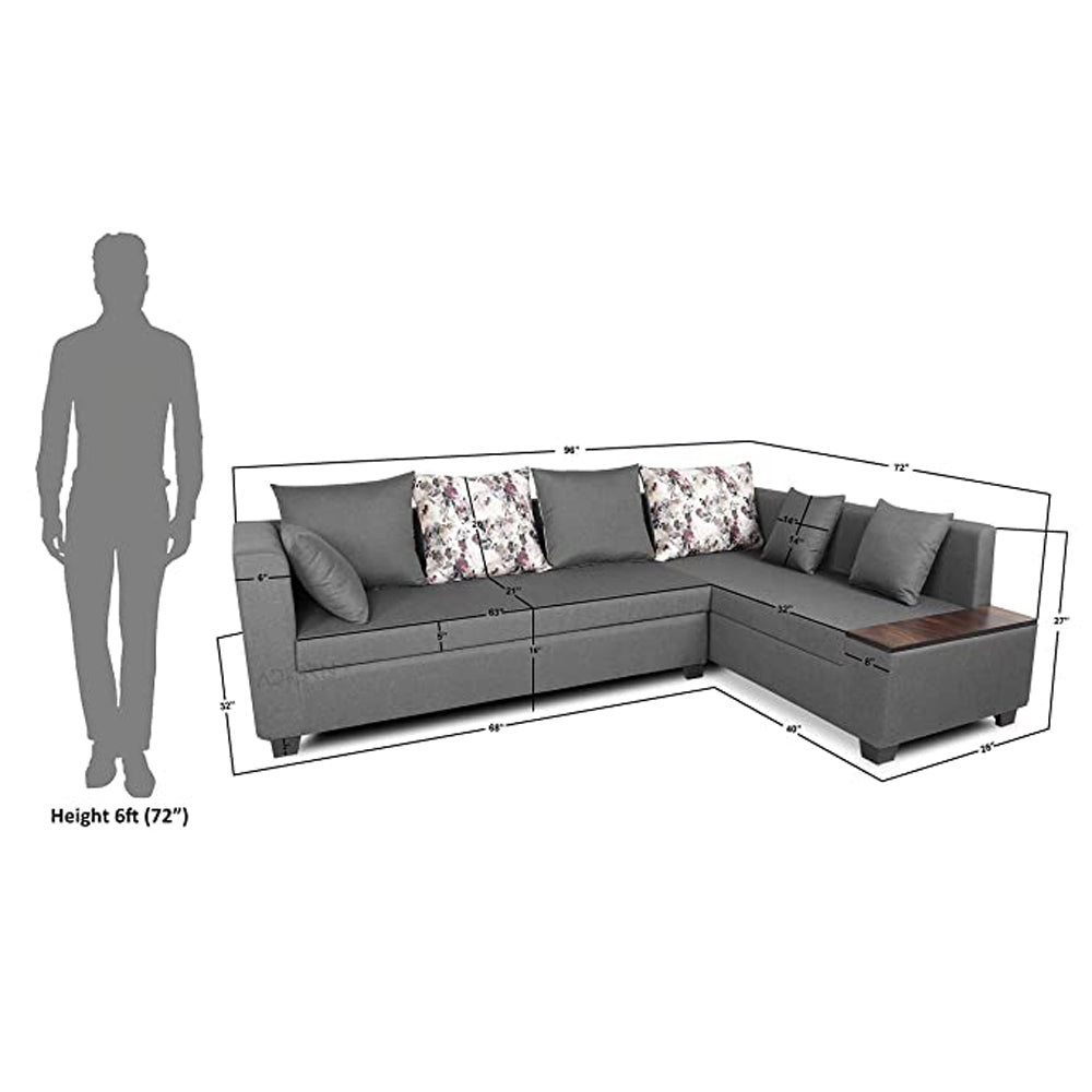 Adorn India Mclain L Shape 6 Seater Sofa (Light Grey)