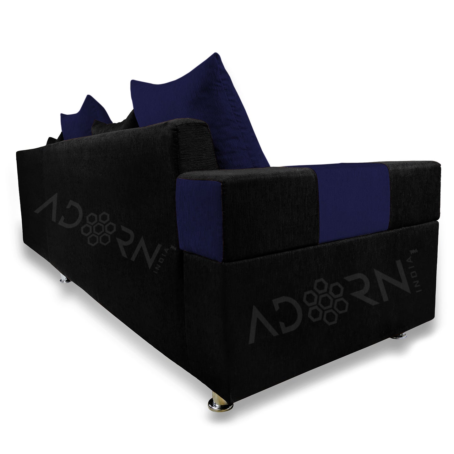 Adorn India Adillac 5 Seater Corner Sofa(Right Side)(Navy Blue & Black), Wood, Foam