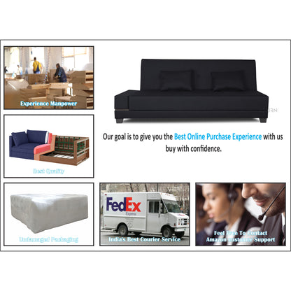 Adorn India Blake 3 Seater Sofa Cum Bed (Black), Wood, Foam