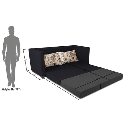 Adorn India Exclusive Two Tone Straight Line Three Seater Sofa Cum Bed (Dark Grey & Black), Wood, Foam