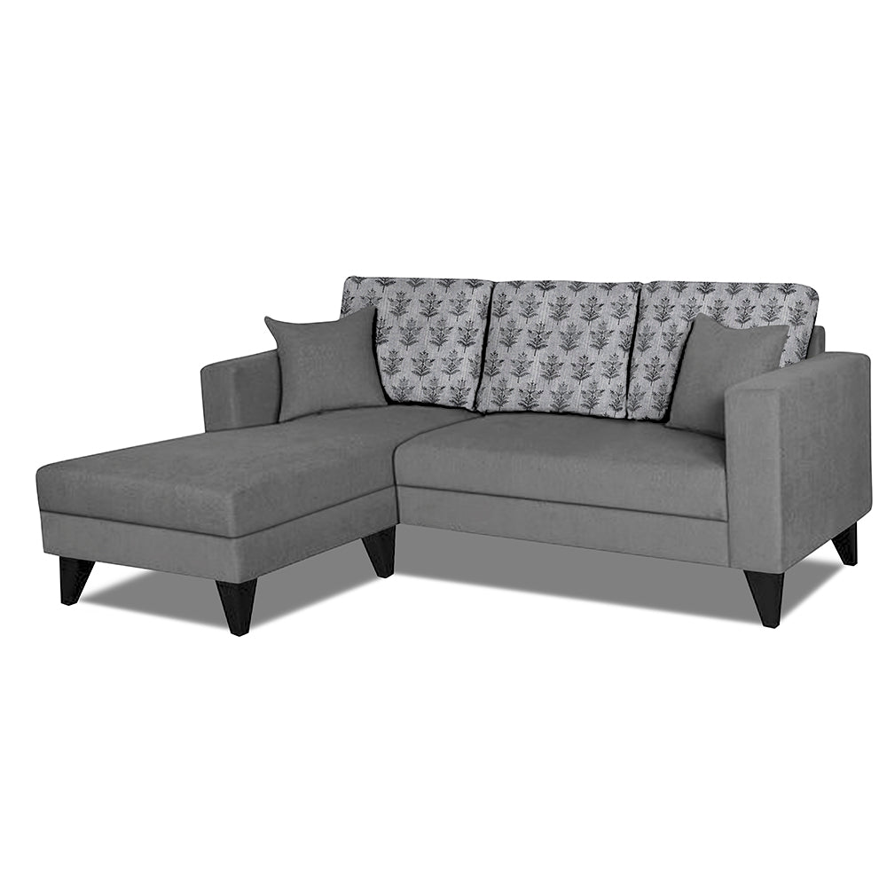 Adorn India Parker Leaf L Shape 4 Seater Sofa Set - Left Hand Side (Grey) Martin Plus (3 Year Warranty)
