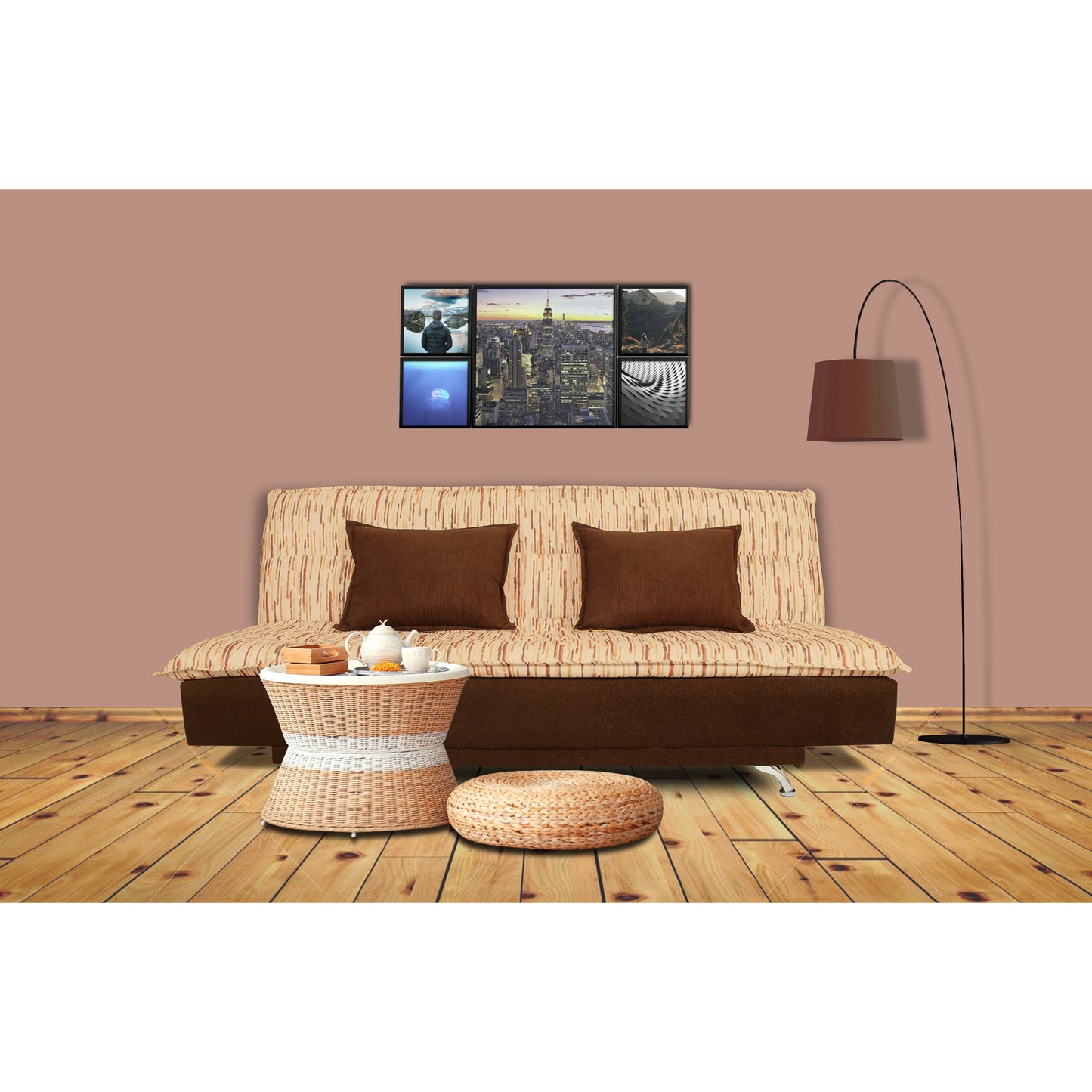 Adorn India Lancia 3 Seater Sofa Cum Bed Digitel Print (Brown & Beige)