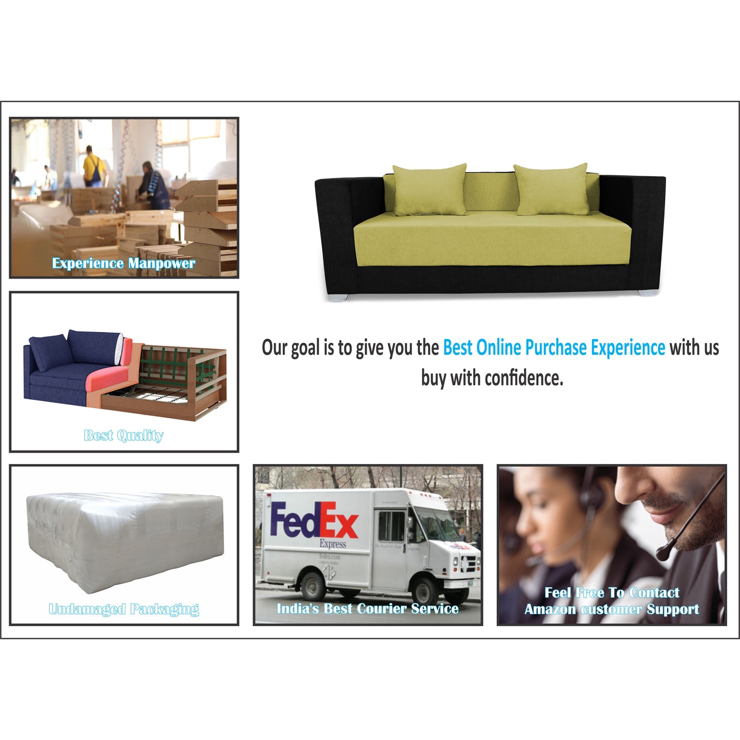 Adorn India Almond 3 Seater Sofa cumbed(Green & Black)