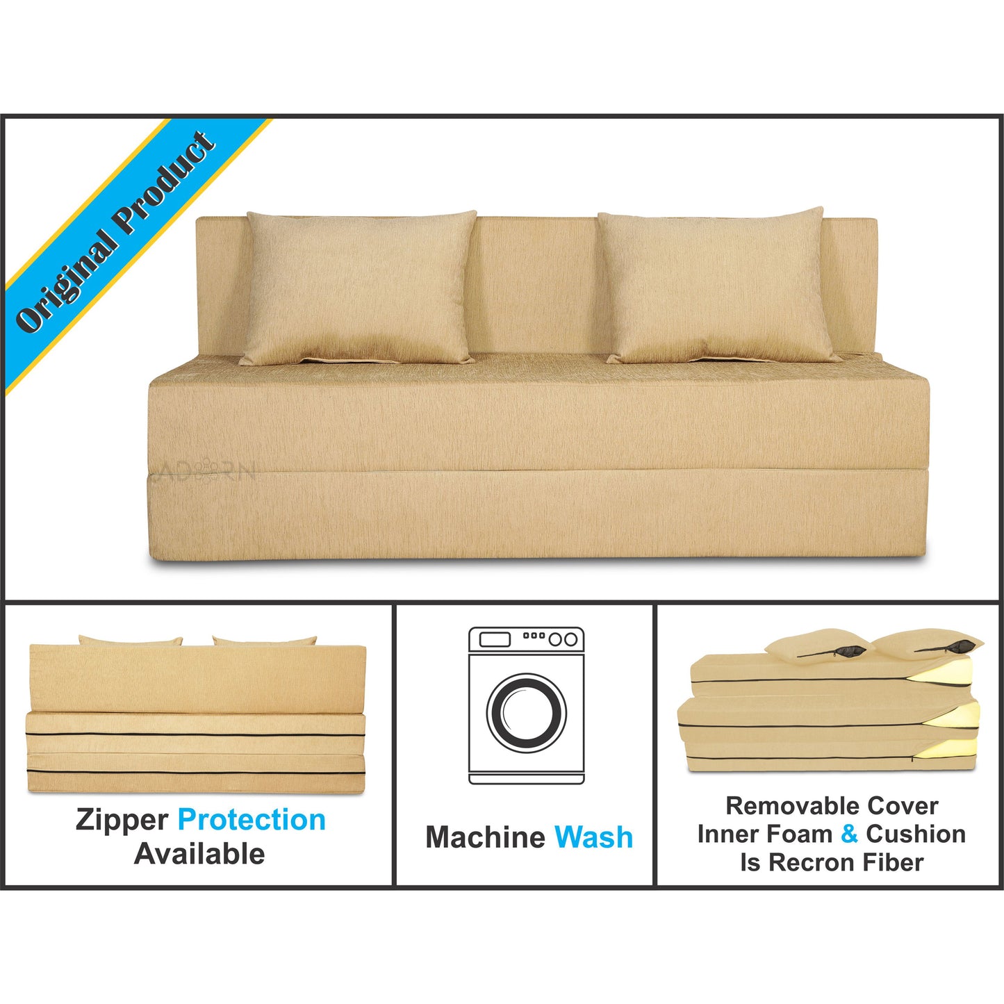 Adorn India Easy 3 Seater Sofa Cum Bed Alyn 5'x 6' (Beige) (1 Year Warranty)