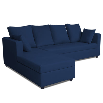 Adorn India Zink Straight line L Shape 5 Seater Sofa Plain Cushion (Left Side Handle)(Blue)