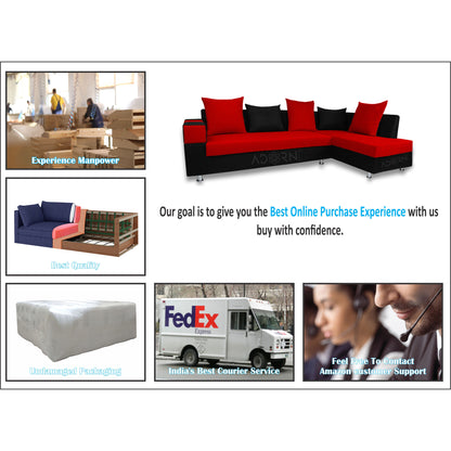 Adorn India Adillac 5 Seater Corner Sofa(Right Side)(Red) d & Black
