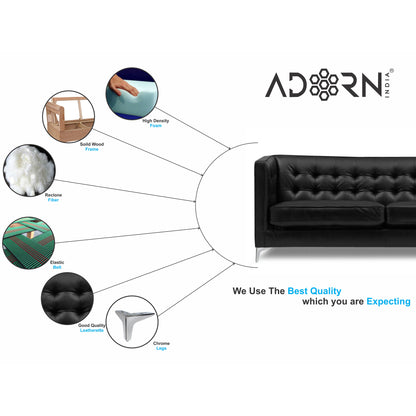 Adorn India Exclusive Cosmos Leatherette Three Seater Sofa (Black)