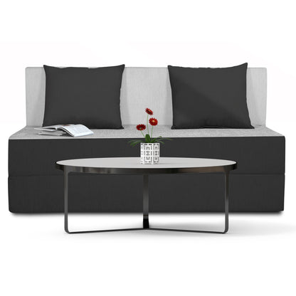 Adorn India Easy 2 Seater Sofa Cum Bed (2 Years Warrenty Quality Foam)-Perfect for Seat & Sleep Washeble Polyster Fabric Cover (Black & Grey) 4'x6'.Pillows Free (1 Year Warranty)