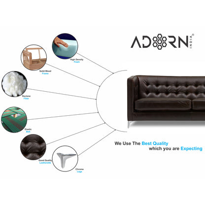 Adorn India Exclusive Cosmos Leatherette Three Seater Sofa (Brown)