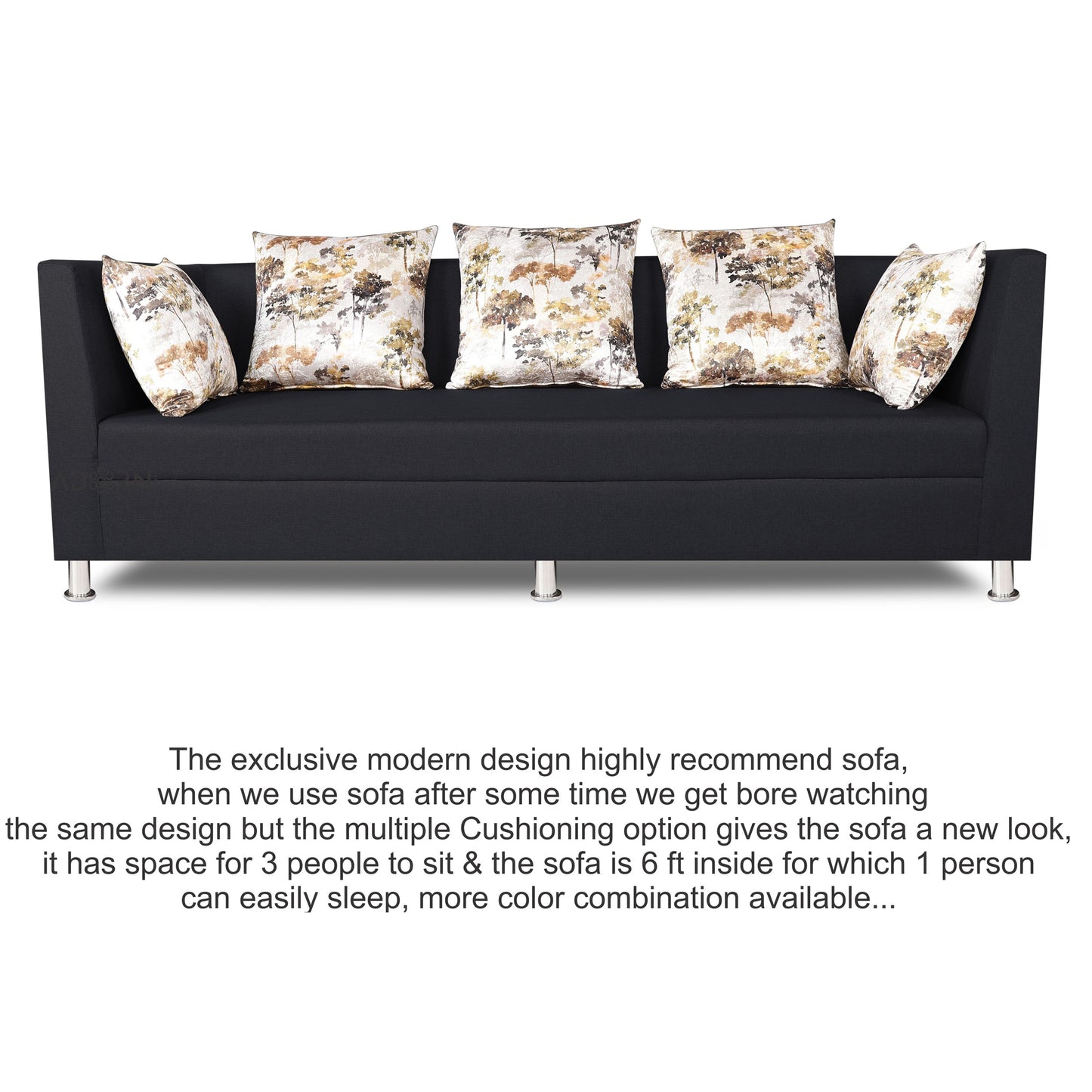 Adorn India Alica 3 Seater Sofa (Black), Wood, Foam