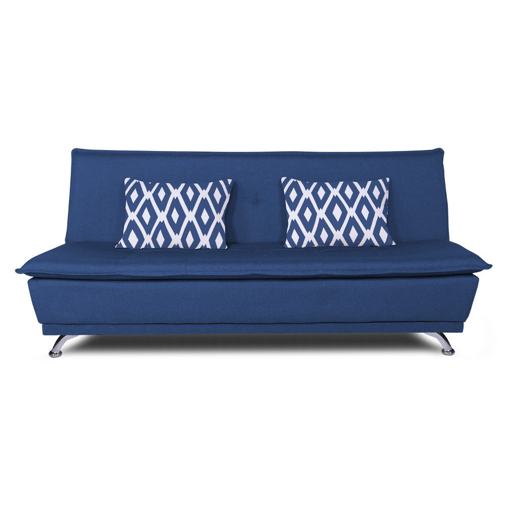Adorn India Arden 3 Seater Rhombus Sofa Cum Bed Fabric (Blue)