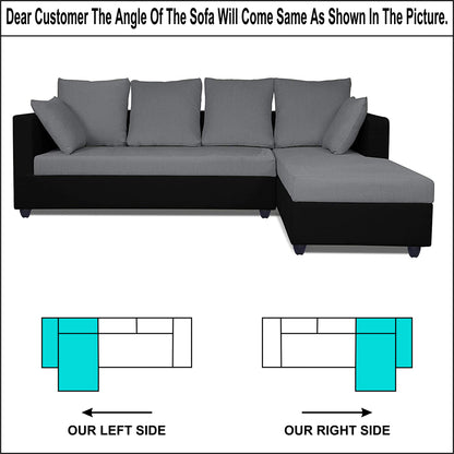 Adorn India Zink Straight line L Shape 6 Seater Sofa Plain Cushion (Grey & Black)