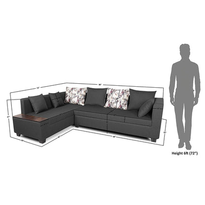 Adorn India Mclain L Shape 6 Seater Sofa (Left Side Handle)(Dark Grey)