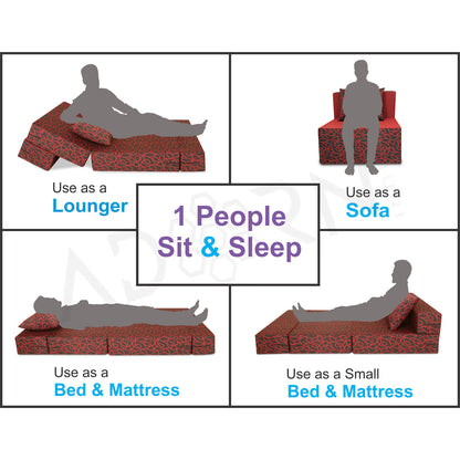 Adorn India Easy 1 Seater Sofa Cum Bed Poly Cotton (Maroon and Black) (3 x 6) (1 Year Warranty)