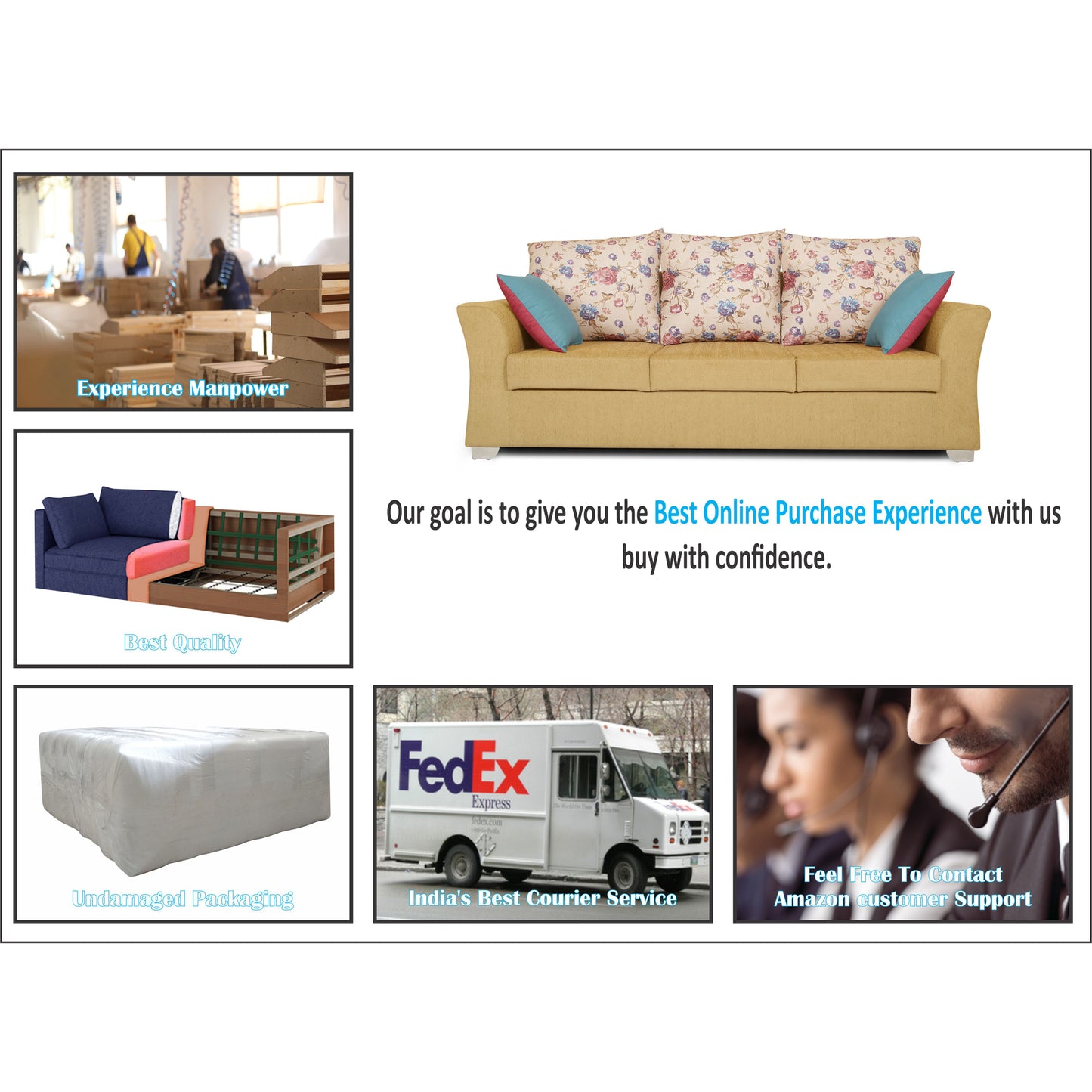 Adorn India Daisy 3 Seater Sofa Digitel Print (Beige)