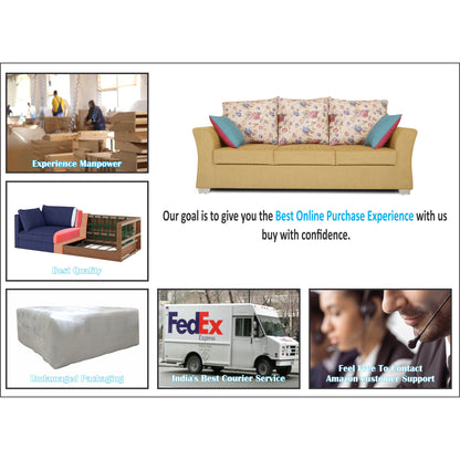 Adorn India Daisy 3 Seater Sofa Digitel Print (Beige)