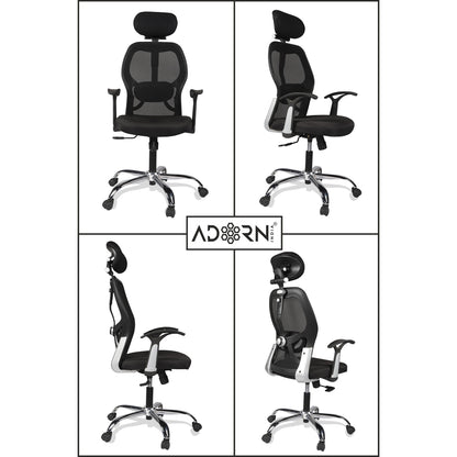 Adorn India Marvel Adjustable High Back Breathable Mesh, Rubberwood Office Executive Ergonomic Chair (Black)