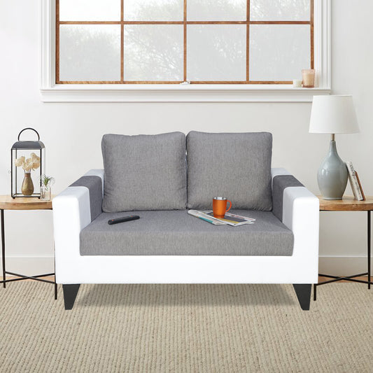 Adorn India Ashley Plain Leatherette Fabric 2 Seater Sofa (Grey & White) (3 Year Warranty)