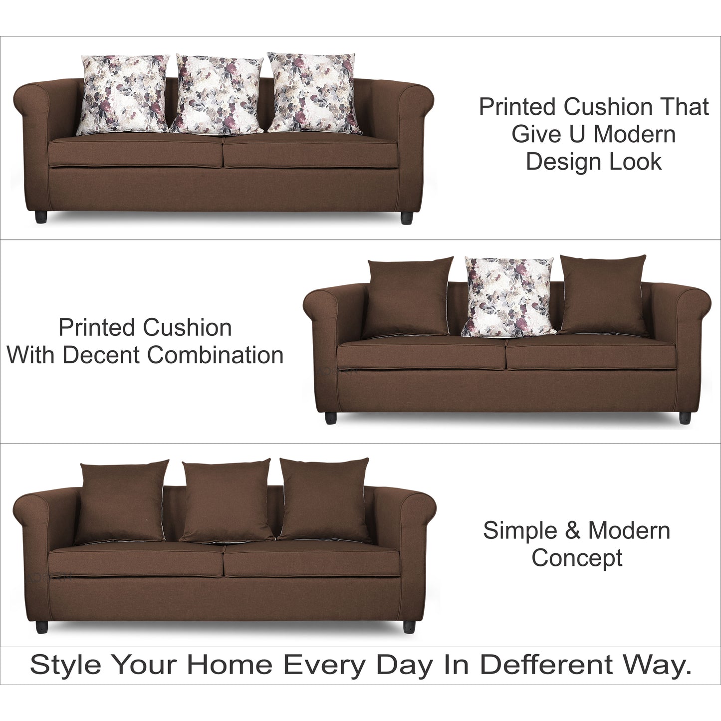 Adorn India Magnum 3 Seater Sofa (Brown)