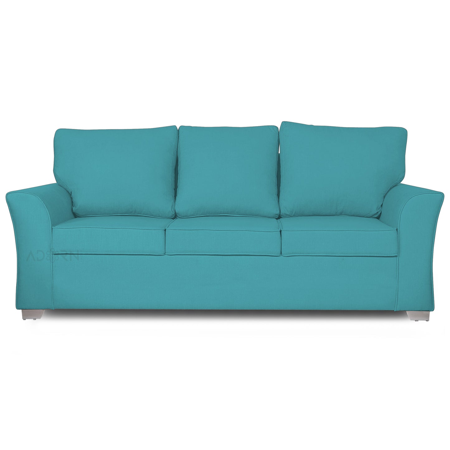 Adorn India Alexia 3 Seater Sofa(Aqua Blue), Wood, Foam