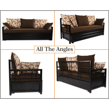 Adorn India Polar Black Metal Three Seater Sofa Cum Bed with Storage (6 x 5) (Brown)