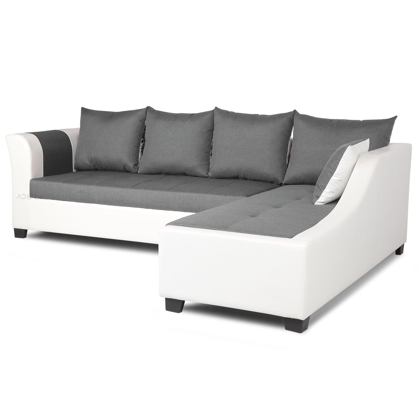 Adorn India Aliana L Shape Leatherette Fabric Sectional 6 Seater Sofa Set RHS (Light Grey and White) (3 Year Warranty)