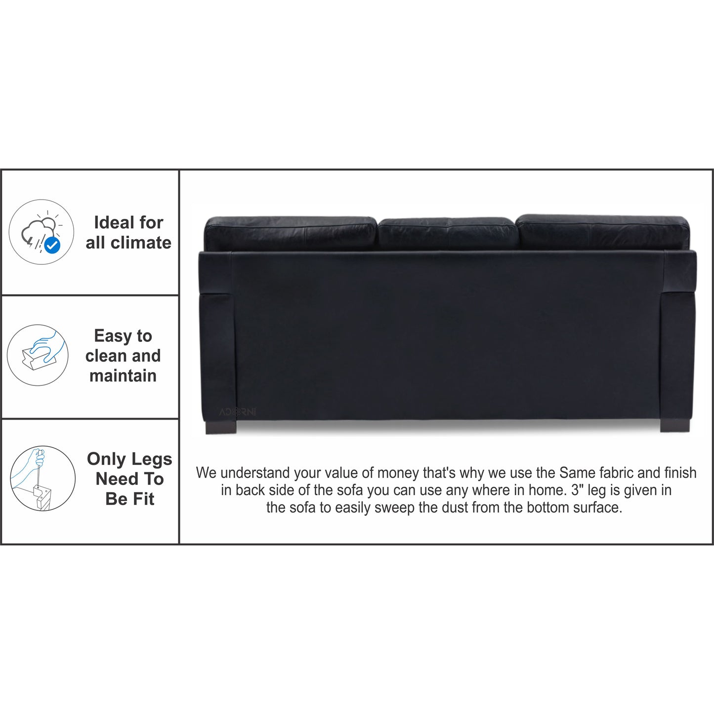 Adorn India Exclusive Rosina Leatherette 3+2 Sofa Set (Black)