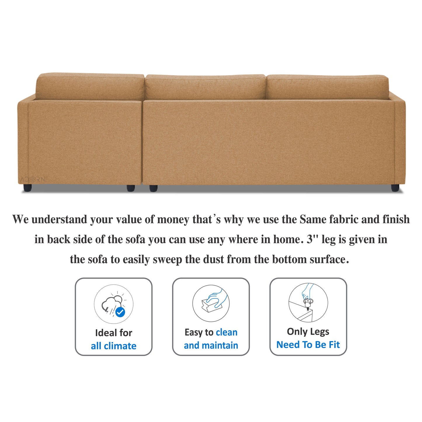 Adorn India Alexander L Shape 7 Seater Sofa Set with Ottoman Puffy RHS (Beige) (3 Year Warranty)
