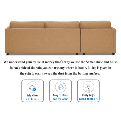 Adorn India Alexander L Shape 7 Seater Sofa Set with Ottoman Puffy LHS (Beige) (3 Year Warranty)