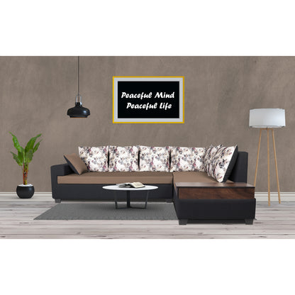 Adorn India Orlando Fabric L Shape Sofa (Black & Camel)