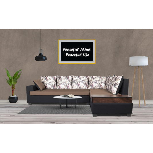 Adorn India Orlando Fabric L Shape Sofa (Black & Camel)
