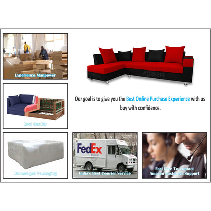 Adorn India Adillac 5 Seater Corner Sofa(Left Side Handle)(Red) d & Black)