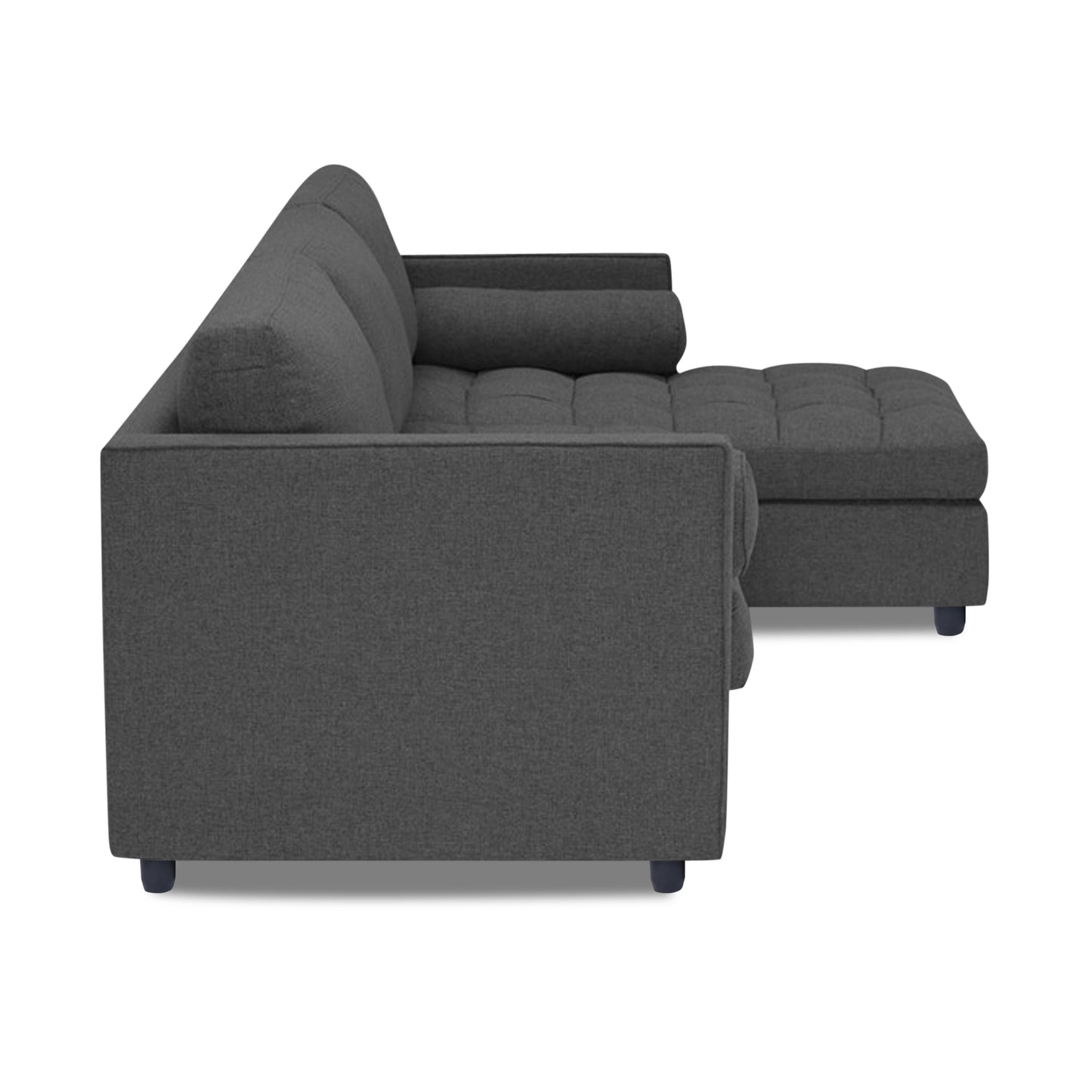 Adorn India Alexander L Shape 7 Seater Sofa Set with Ottoman Puffy RHS (Dark Grey) (3 Year Warranty)