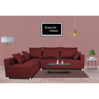 Adorn India Straight Line 6 seater L Shape Sofa set (Left Side Handle)(Maroon)