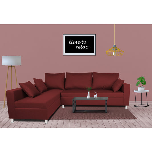 Adorn India Straight Line 6 seater L Shape Sofa set (Left Side Handle)(Maroon)