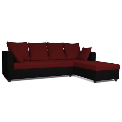 Adorn India Zink Straight line L Shape 6 Seater Sofa Plain Cushion (Maroon & Black)