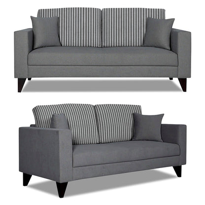 Adorn India Hector Stripes 3+2 5 Seater Sofa Set (Grey) Martin Plus (3 Year Warranty)