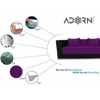 Adorn India Almond 3 Seater Sofa cumbed(Dark Purple & Black)