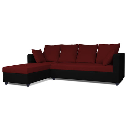 Adorn India Zink Straight line L Shape 5 Seater Sofa Plain Cushion (Left Side Handle)(Maroon & Black)